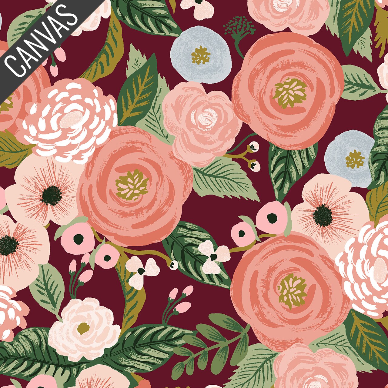Juliet Rose Canvas in Burgundy (rp520-bu1c) | Garden Party | Rifle Paper Co | Cotton+Steel